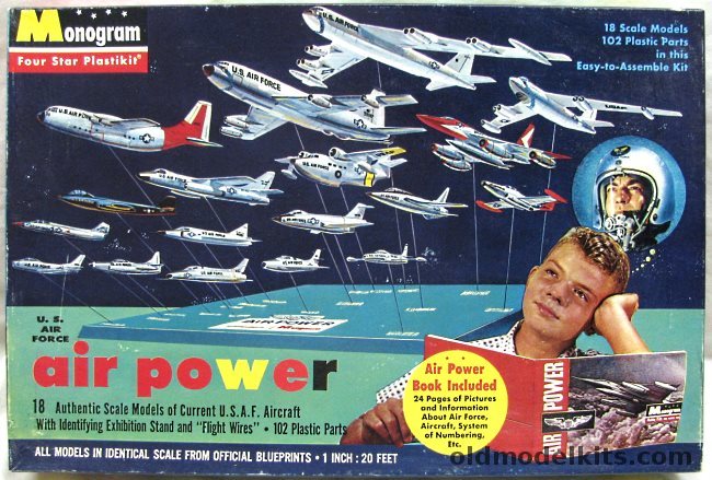 Monogram 1/240 Air Power US Air Force - 18 Aircraft Set  T-33- F-101- F-104- B-57- F-105- SA-16- KC-135- B-47- B-52E- F-84F- F-100- F-89H- F-102- F-86F- B-58- B-66- F-94 and C-130A, PA56-398 plastic model kit